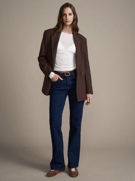 Süet Kemerli Jean-Lacivert