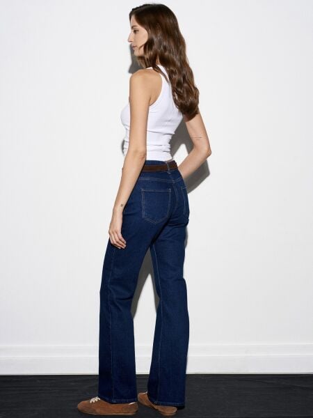 Süet Kemerli Jean-Lacivert