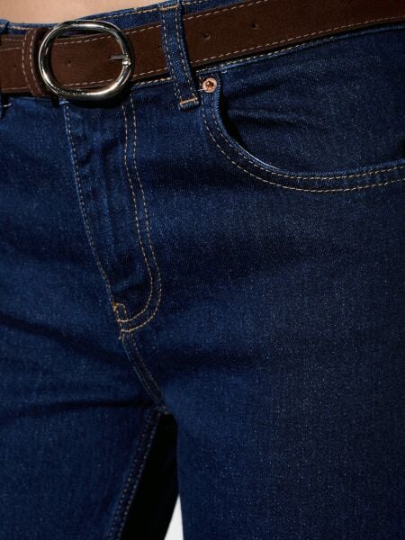 Süet Kemerli Jean-Lacivert