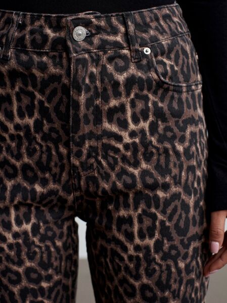 Leopar Desenli Flare Jean-Kahve