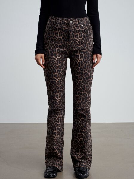 Leopar Desenli Flare Jean-Kahve