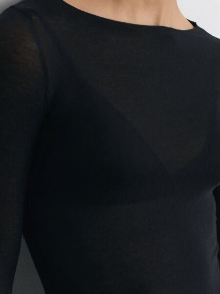 Kayık Yaka Modal Kaşmir Ultra Hafif Bluz-Siyah