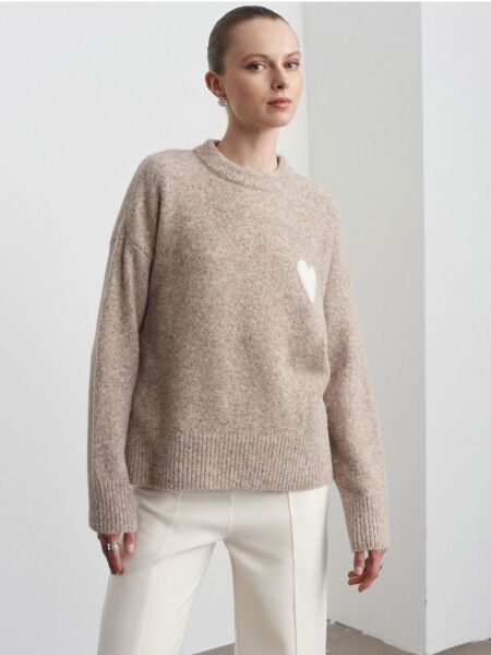 Yün Karışımlı Kalpli Kazak-Vizon