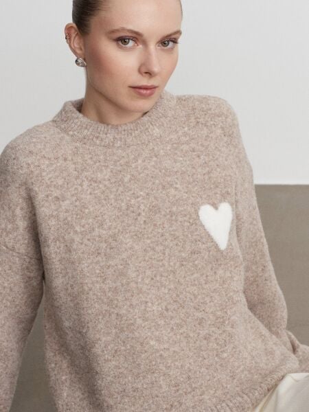 Yün Karışımlı Kalpli Kazak-Vizon