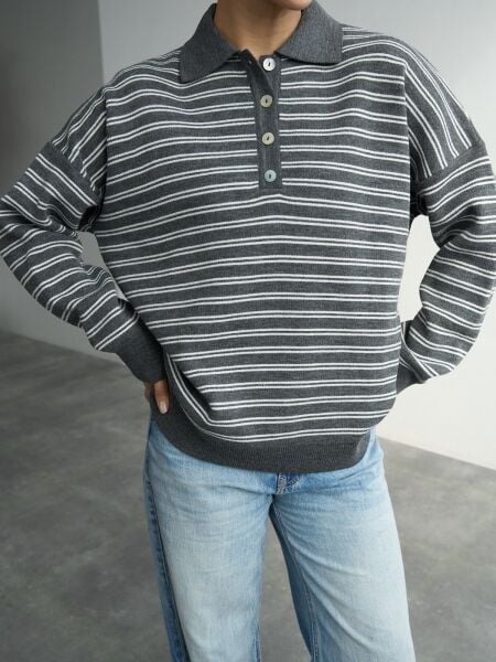 çizgili antrasit triko kazak