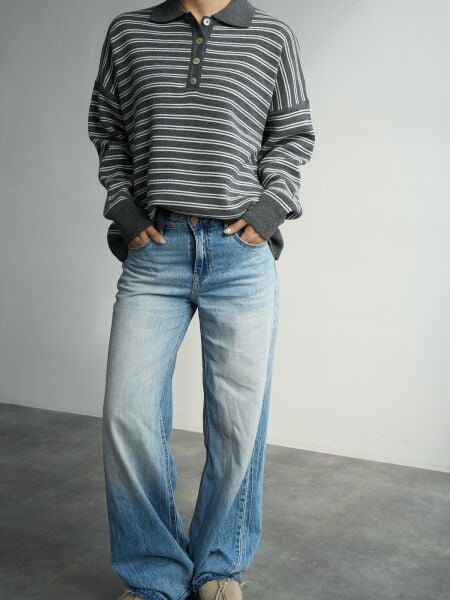 çizgili antrasit triko kazak