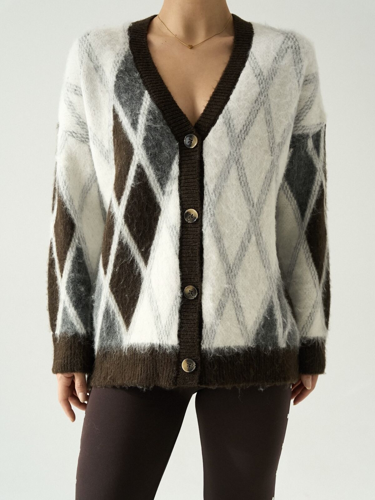 Baklava desen hırka -kahverengi