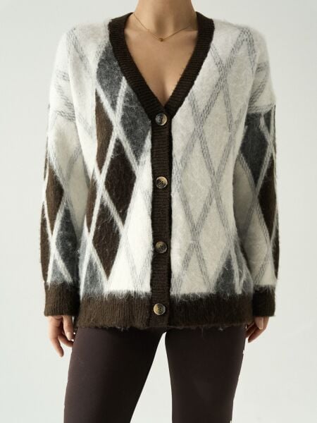 Baklava desen hırka -kahverengi