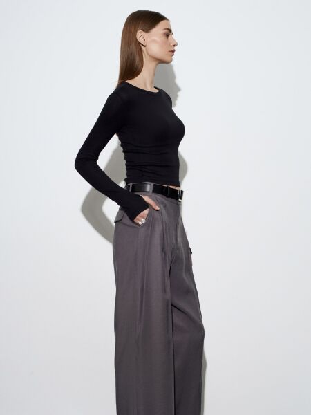 Modal Uzun Kollu Top-Siyah