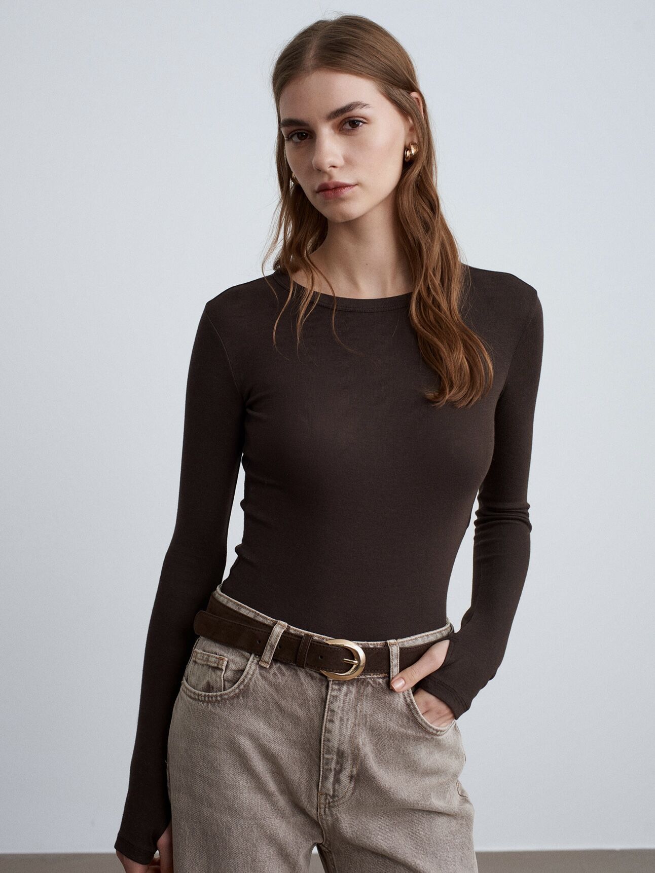 Modal Uzun Kollu Top-Koyu Kahve