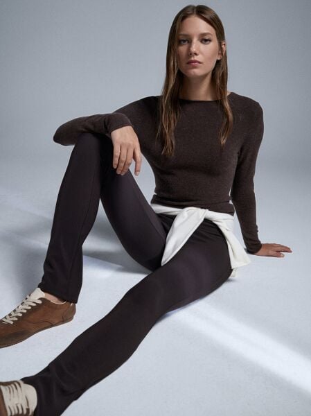 Kayık Yaka Kaşmir Karışımlı Kazak-Kahve