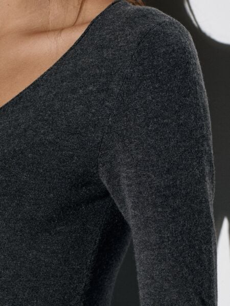 V Yaka Kaşmir Karışımlı Kazak-Bordo