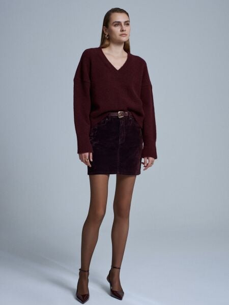 V Yaka Yün Karışımlı Kazak-Mürdüm