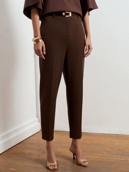 Kemerli Yüksek Bel Pantolon-Kahve