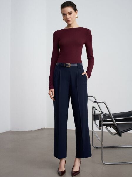 Çift Pileli Kumaş Pantolon-Lacivert