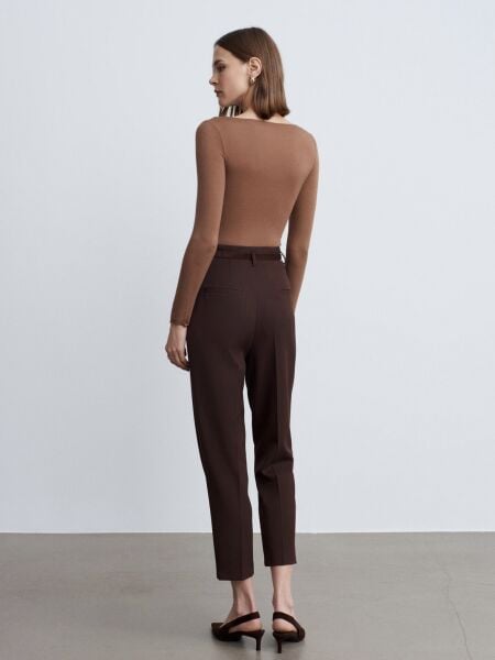 Kemerli Yüksek Bel Pantolon-Kahve