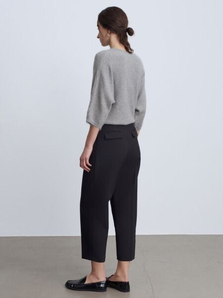 Kemerli Pensli Kumaş Pantolon-Siyah