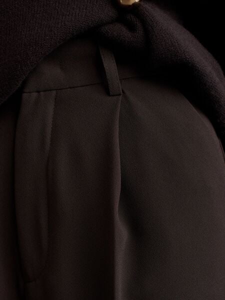 Yüksek Bel Pileli Palazzo Pantolon-Koyu Kahve