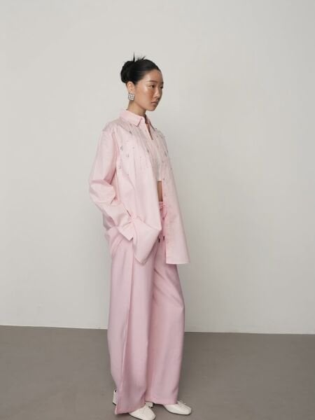 Taş işlemeli gömlek-  Pudra