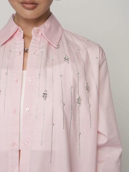 Taş işlemeli gömlek-  Pudra