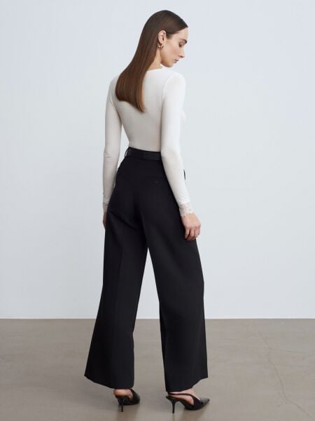 Pensli Kemerli Kumaş Pantolon-Siyah