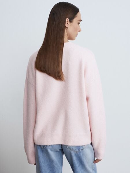 Bisiklet Yaka Yumuşak Dokulu Kazak-Şeker Pembe