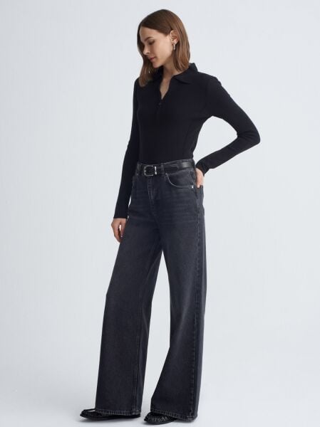 Kaşmir Karışımlı Fermuarlı Kazak-Siyah