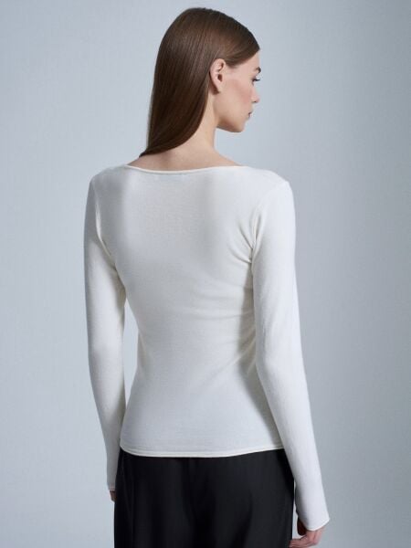 V Yaka Kaşmir Karışımlı Kazak-Ekru