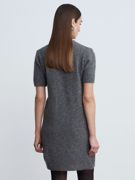 Bisiklet Yaka Yün Karışımlı Triko Elbise-Füme