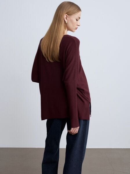 V Yaka Kaşmir Karışımlı Kazak-Bordo