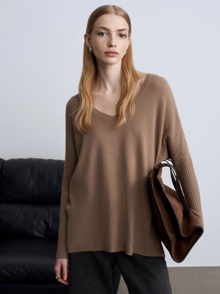 V Yaka Kaşmir Karışımlı Kazak-Koyu Vizon