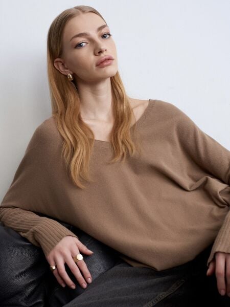 V Yaka Kaşmir Karışımlı Kazak-Koyu Vizon