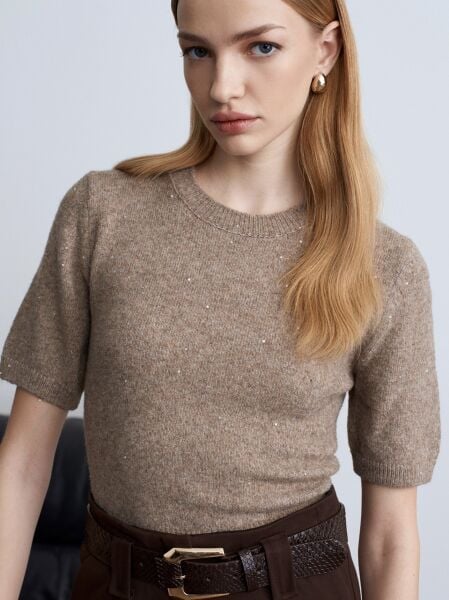 Parıltılı Kısa Kollu Kazak-vizon