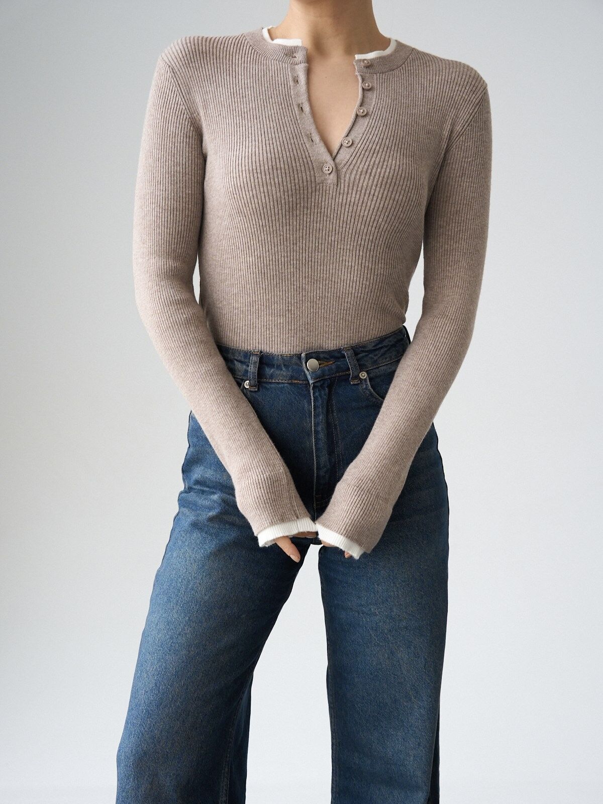 Vizon Çift Yaka Detaylı Düğmeli Triko