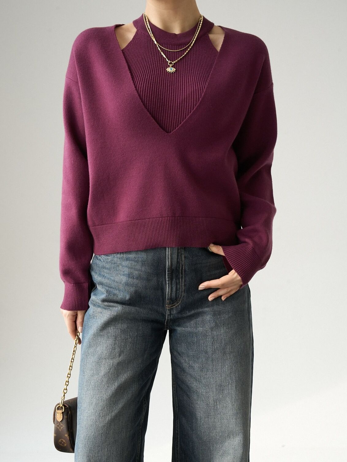 Yumoş dokulu Atlet detaylı triko set -Mürdüm