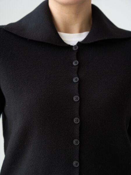 Polo yaka düğmeli kazak -Siyah